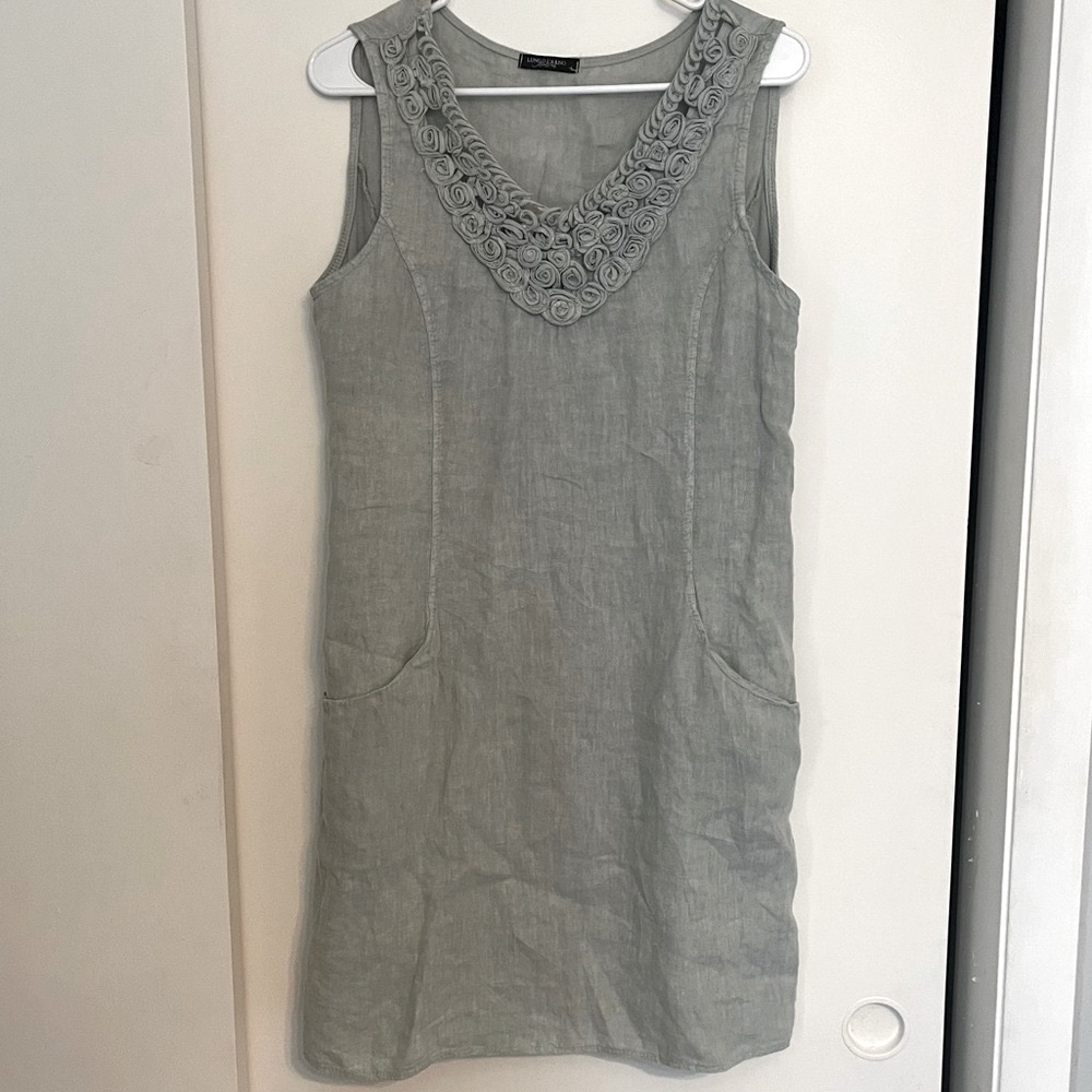 LUNGO L’ARNO 100% Linen Made in Italy Shift Dress Green/Gray Women’s Large